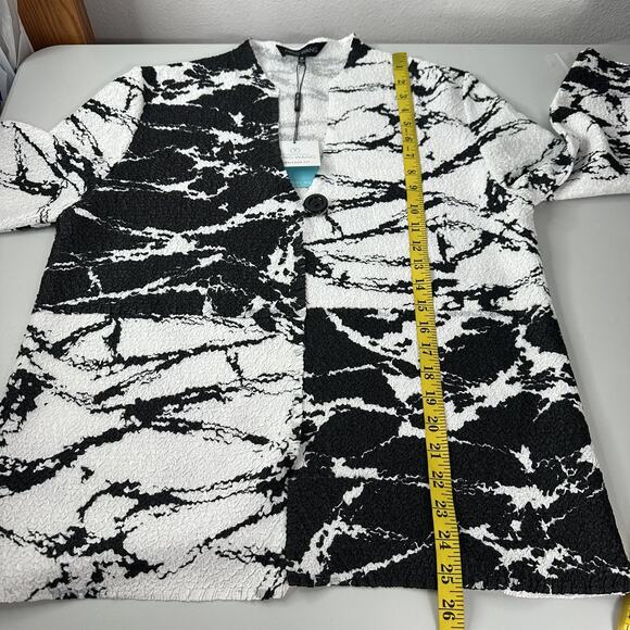 Ming Wang Jacket Womens Medium Black White Abstract Textured Button Front Blazer - Picture 7 of 10